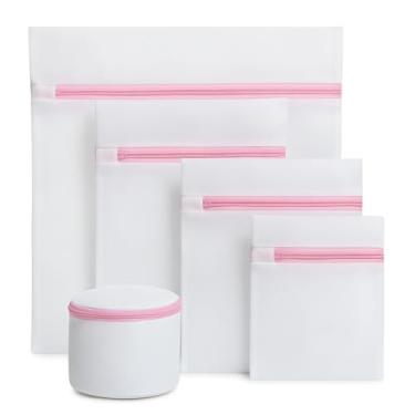 Imagem de Kit 5 Sacos de Lavar Roupas Delicadas Máquina de Lavar Roupa Cinco Tamanhos Diferentes com Cestinho Proteção para Lingeries Peças Finas Fechamento com Zíper Organizador e Protetor
