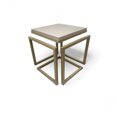 Imagem de Mesa Lateral Cubo - Metalon Champagne Cacao - 40cm - Casa Decor Lis