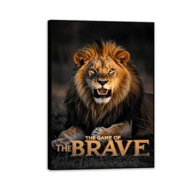 Imagem de Arte de parede de escritório inspiradora leão rugindo no sol impressão em tela animal pôsteres inspiradores citações motivacionais imagens para decoração de parede de quarto masculino 55 x 40 cm (22 x