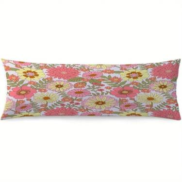 Imagem de Capa de travesseiro de corpo de flor rosa, fronha longa floral colorida de verão, fronha decorativa com zíper, fronhas de cama fronhas macias para sofá de quarto, 51 x 137 cm, tema floral