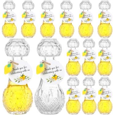 Imagem de Chuangdi 16 conjuntos de mini garrafas de vidro de limoncello de 50 ml com etiquetas pingentes de limão lembrancinhas de festa de limão para cerveja caseira, casamento, chá de bebê, presentes de Natal