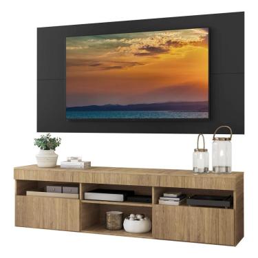 Imagem de Rack Com Painel E Suporte Tv 65" Com 2 Portas Londres Multimóveis V3344 Rustic/Preto Rustic/Preto