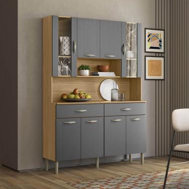 Imagem de Armário Cozinha Compacta Golden com 8 Portas e 2 Gavetas em MDP Freijó/Gris - Kits Paraná