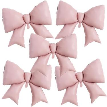 Imagem de Vuzvuv 5 peças de balão de laço rosa gigante de 96 cm para festa de aniversário, decorações de aniversário de coquete rosa para revelação de gênero, chá de bebê, casamento nupcial, festa temática