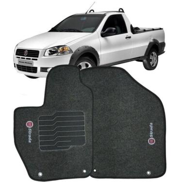 Imagem de Jogo de Tapete Automotivo Carpete Fiat Strada Cabine Simples 2007 à 2012 Soft Logo Bordado Grafite