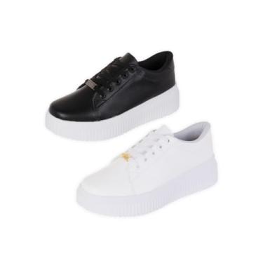 Imagem de Kit Tênis Casual Feminino Confortável Plataforma Branco Preto Bellinda Shoes (Brando + Preto, BR, Adulto, Numérico, 39)