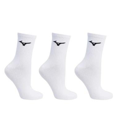 Imagem de Kit 3 Pares Meias Esportivas Mizuno Cano Médio Branco/Preto, Branco, P