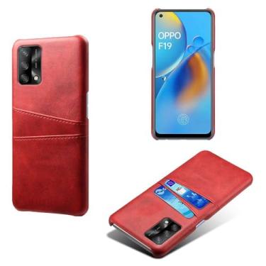 Imagem de Capas Compatível com OPPO A74 4G,Caso de couro PU-Tampa de telefone a prova de choque com 2 slots de cartão,Proteção anti-impressão digital e anti-gota-Red