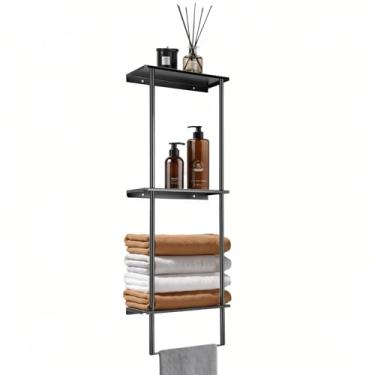 Imagem de LAFEALO Armazenamento de toalhas para banheiro, toalheiro de 3 camadas com prateleira e barra de toalhas, toalheiros montados na parede para armazenamento e organizador de toalhas de banheiro