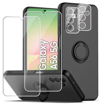 Imagem de Esakycn Capa para Samsung Galaxy A56 5G com protetor de tela [2 unidades] e protetor de lente de câmera [2 unidades], capa de telefone de silicone magnético suporte de anel para carro para Samsung