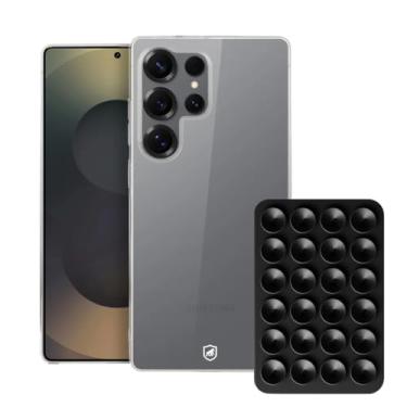 Imagem de Gshield Kit Capa Case Premium Crystal Slim em Acrílico Transparente + Ventosa de Silicone (Preta, Samsung Galaxy S25 Ultra)