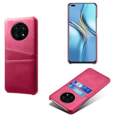 Imagem de Capas Compatível com Honor X20,Caso de couro PU-Tampa de telefone a prova de choque com 2 slots de cartão,Proteção anti-impressão digital e anti-gota-Rose Red