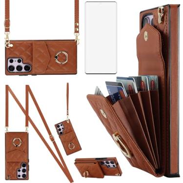 Imagem de Capa de celular para Samsung Galaxy S25 Ultra 5G Capa carteira com protetor de tela de vidro temperado, anel de pulso com bloqueio de RFID, suporte de cartão celular S25Ultra 25S S 25 25Ultra 6,9 2025