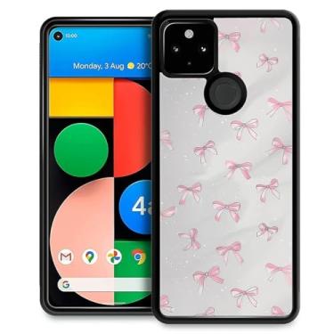 Imagem de Punmada Compatível com Google Pixel 5 Mobile Case Creative Acrylic Back Panel Silicone Protection Grip Especialmente Projetado para Google Pixel 5 Cute Dreamy Pink Bows