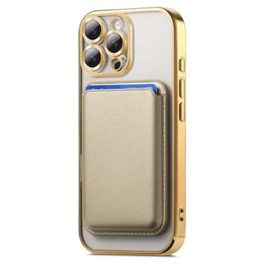 Imagem de POYUFRG Capa magnética para iPhone 16 Pro Max/16 Pro/16 Plus/16, carteira destacável, porta-cartões, capa fina, galvanizada, transparente, dourada, 16 Pro