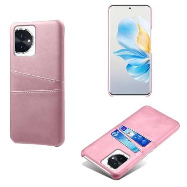 Imagem de Capas Compatível com Honor 100,Caso de couro PU-Tampa de telefone a prova de choque com 2 slots de cartão,Proteção anti-impressão digital e anti-gota-Pink