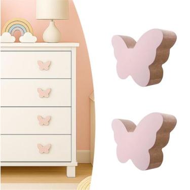 Imagem de 2 Puxadores Infantil Borboleta Gaveta Armário Móveis Quarto - SOUVENIR