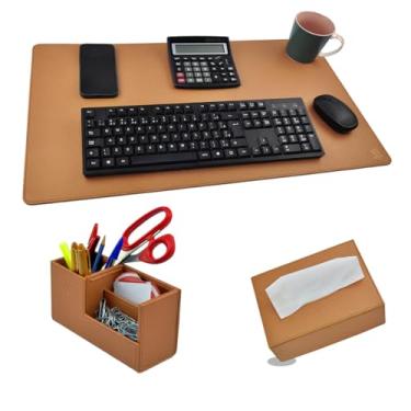 Imagem de Kit Organizador Sintético Vayly para Escritório e Casa com Desk Pad Multifunções, Caixa Porta Lenços e Porta Caneta. (Rose Gold)