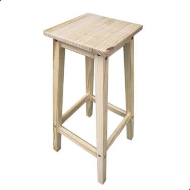 Imagem de Banquinho Madeira Maciça Banqueta Alta Natural Cru Quadrada - Sem Marc