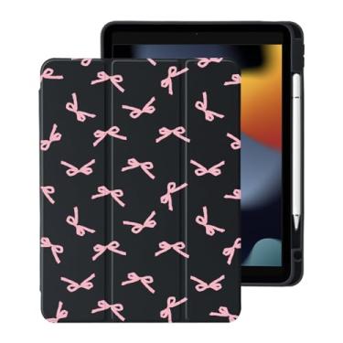 Imagem de Capa fofa Kawaii Pink Bow para iPad Pro de 13 polegadas M4 2024 (7ª geração) com suporte para lápis, hibernar/despertar automático, capa traseira de acrílico transparente de couro preto
