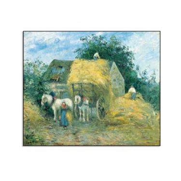 Imagem de LXURY Can Be Hung Famous Painting-With Black Framed-The Hay Wagon, Montfoucault - Impressões em tela - Reproduções em tela - Imagem de arte de parede para decoração de casa 40 x 48 cm moldura preta