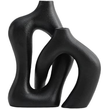 Imagem de Conjunto De Vasos De Cerâmica Com Cruz Circular Irregular Decoração Minimalista Avançada Para Sala De Estar, Armário De Tv E Entrada, 8.27 X 7.09 X 4.53 Polegadas, Conjunto De 2, Black