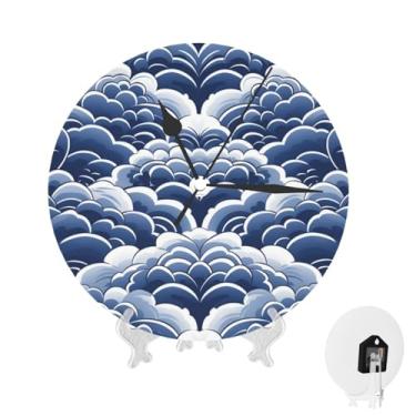 Imagem de GlbnSHeric Relógio de parede silencioso, sem tique-taque, relógio de parede de 25 cm, azul e branco, relógio analógico para banheiro, decorativo, redondo, moderno, decoração de parede, relógio para