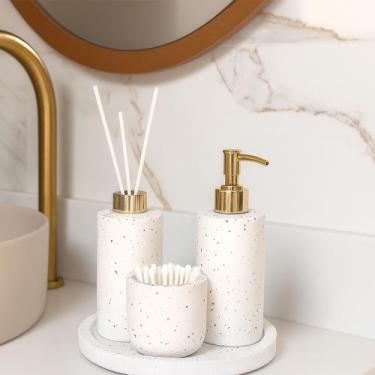 Imagem de Kit Lavabo Banheiro Com Bandeja Luxo Saboneteira Aromatizador E Porta 