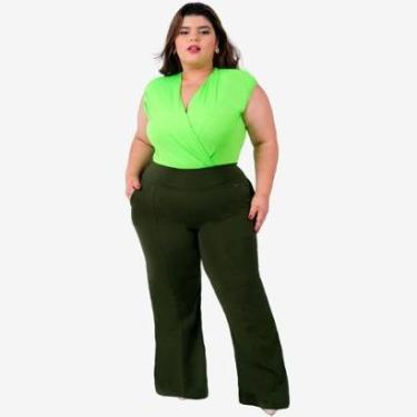 Imagem de Calça Flare Plus Size Feminina Bolso Bailarina Social Moda-Feminino