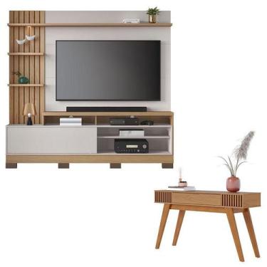 Imagem de Estante Home Theater Maceió com Pés Freijó Off White e Aparador Rivier