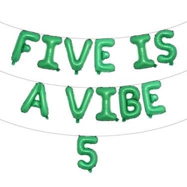 Imagem de Five is a Vibe Decorações de 5º aniversário Balões de alumínio descolados para festas hippie retrô dos anos 60, 70, cinco anos, lembrancinhas de festa descoladas (CINCO IS A VIBE 5 Green)