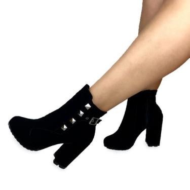 Imagem de Sapato feminino bota salto bloco preto er0077 - Emília Ribeiro, Preto,