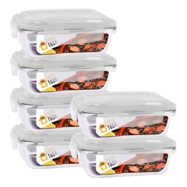 Imagem de Jogo Com 6 Potes Vidro Tampa Silicone Hermetica 370ml Marmitas