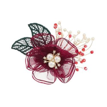 Imagem de Broche de flor de pérola de malha delicada para mulheres meninas tecido da moda folha verde cristal bola de acrílico contas peônia lapela pinos de cabelo delicados aniversário festa de Natal