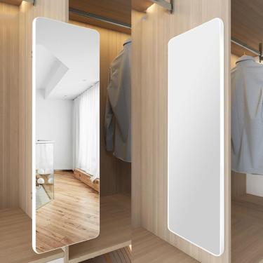 Imagem de Espelho De Guarda-roupa Espelho Deslizante Interior Invisível Espelho De Corpo Inteiro Espelho De Encaixe Giratório Embutido Trilho Deslizante Espelho De Vestir Telescópico Dob, Blanc, 100 * 35