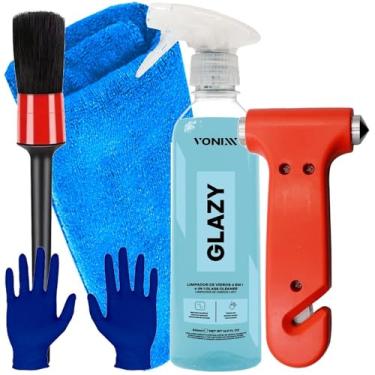 Imagem de Kit Vonixx Limpeza Automotiva Limpador Vidros Glazy Martelo Quebra Vidro Segurança Acessório Karbox Luva Pincel Toalha
