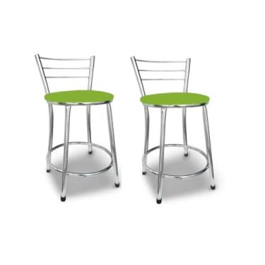 Imagem de Banco Banquetas Baixa Cromada C Encosto Aramado(Verde)