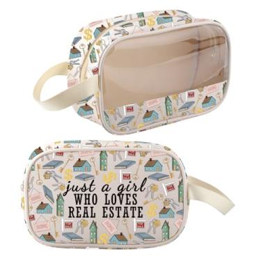 Imagem de Bolsa de maquiagem para corretor de imóveis, presentes apenas uma garota que ama presentes imobiliários para mulheres, bolsa de maquiagem com zíper