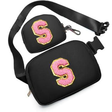 Imagem de sawgos Presentes De Aniversário Para Meninas 4, 5, 6, 7, 8, 9, 10, 11, 12 E 13 Anos, Bolsas Transversais, Pochete Com Aplique Letra Inicial, Coisas Fofas Mulheres, Adolescentes (P, Preta)