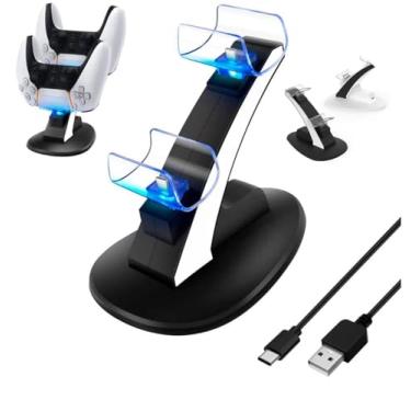 Imagem de Suporte de Carregamento para Controle compativel com PS5, Base Dupla, USB, Carregador para 2 Controles,