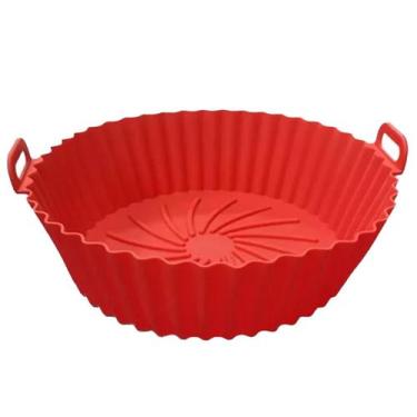 Imagem de Forma Para Air Fryer em Silicone Redonda Vermelha Com Alças - - udland