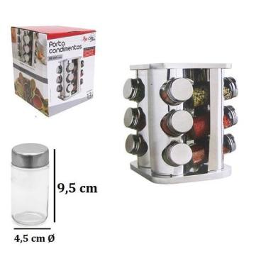 Imagem de Porta Condimentos e Temperos com 12 Vidros + Suporte Giratório em Inox