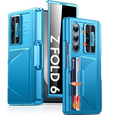 Imagem de BSNRM Capa para Samsung Galaxy Z Fold 6 com porta-cartão e protetor de tela de privacidade e proteção de dobradiça e [bloqueio RFID] Capa de celular com suporte para caneta S para Z Fold 6-Lake Blue