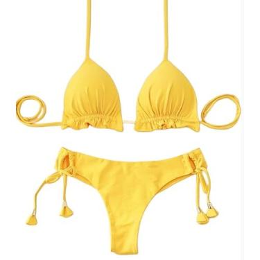 Imagem de Biquini Cortininha Com Calcinha Fio Duplo, Amarelo Camaro - Naykle, Am