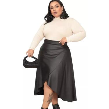 Imagem de Saia Feminina Envelope Midi Transpassada material sintético Evangélica