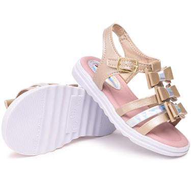 Imagem de Sandália Infantil Menina Moda Princesa Laços, Branca, Rosa, Ouro, Leve e Confortável, 20 ao 27 (8092-san-3lacos-ouro-22)