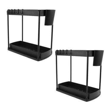 Imagem de ZJRDYYK Pacote com 2 organizadores embaixo da pia e armazenamento para banheiro e cozinha, organizador de cesta de armário deslizante de 2 camadas com ganchos e suporte de mesa, rack de puxar embaixo