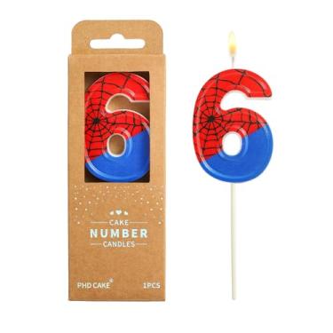 Imagem de PHD CAKE Velas de aniversário de aranha número 6 de 6 cm, velas com números temáticos de desenho de aranha, velas com número de bolo, celebração de festa