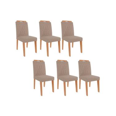 Imagem de Cadeira Sala de Jantar Paola Kit 6 Un Madeirado/ Linho Bege - Cimol