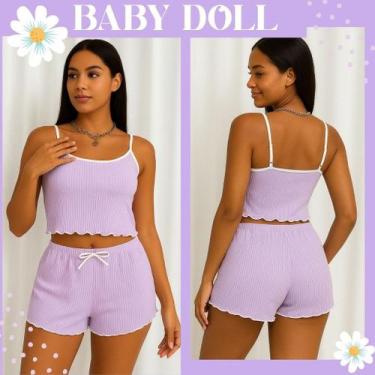 Imagem de Pijama Feminino Baby Doll Short Dool Canelado - Traje para dormir Femi